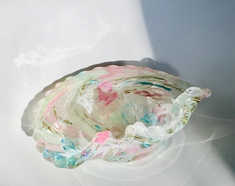Archimede Seguso Murano Zanfirico Sculpted Art Glass Bowl Italy 1950s Mid-Century Modern