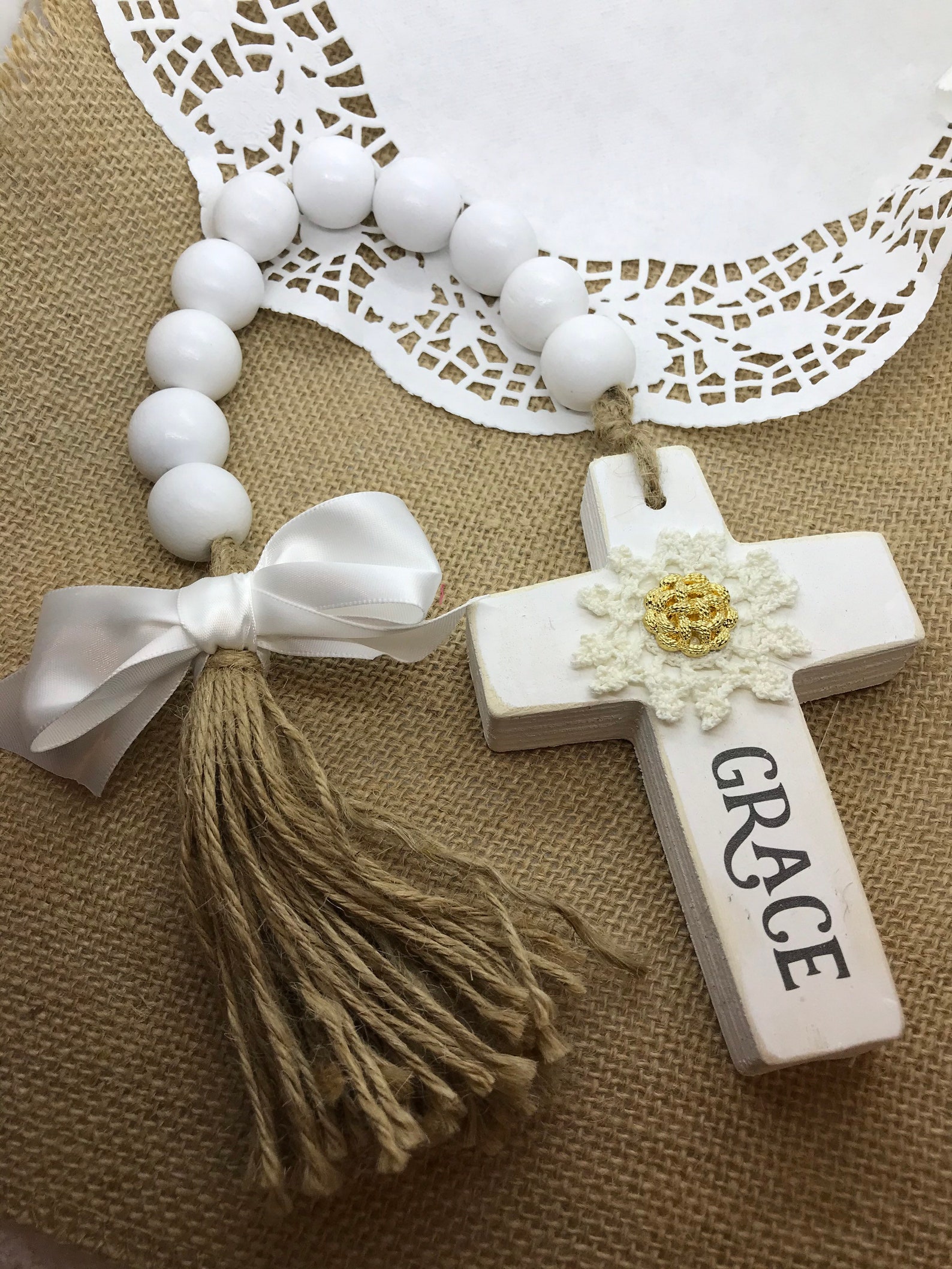 Wood bead cross garland Etsy