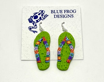Lime green flip flop earrings