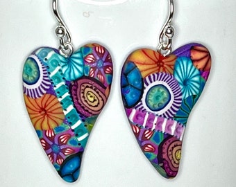 Colorful Polymer Clay Heart Earrings