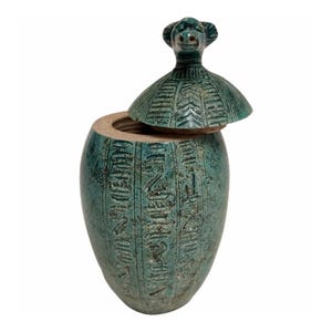 Antique Egyptian Carved Glazed Stone Canopic Jar ~Ancient Egypt God Hapi