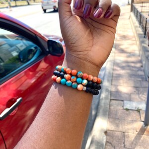Colorful Spring Bracelets Women Boho Bracelets Women Beaded Bracelet Set of 3 Lava Rock Bracelet and Onyx Bracelet Set Bracelet Stack 8mm