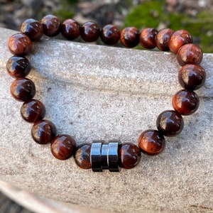 Red Tiger Eye Bracelet with Stainless Steel Natural Gemstone Bracelet Meditation Bracelet Meditation Bracelet Tiger eye for Men Jewelry 8mm