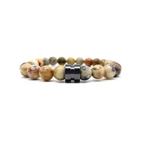 Natural Crazy Lace Agate Bracelet with Stainless Steel Grounding Beaded Bracelet Stretch Bracelet Crazy Lace Agate Gemstone Bracelet  8mm