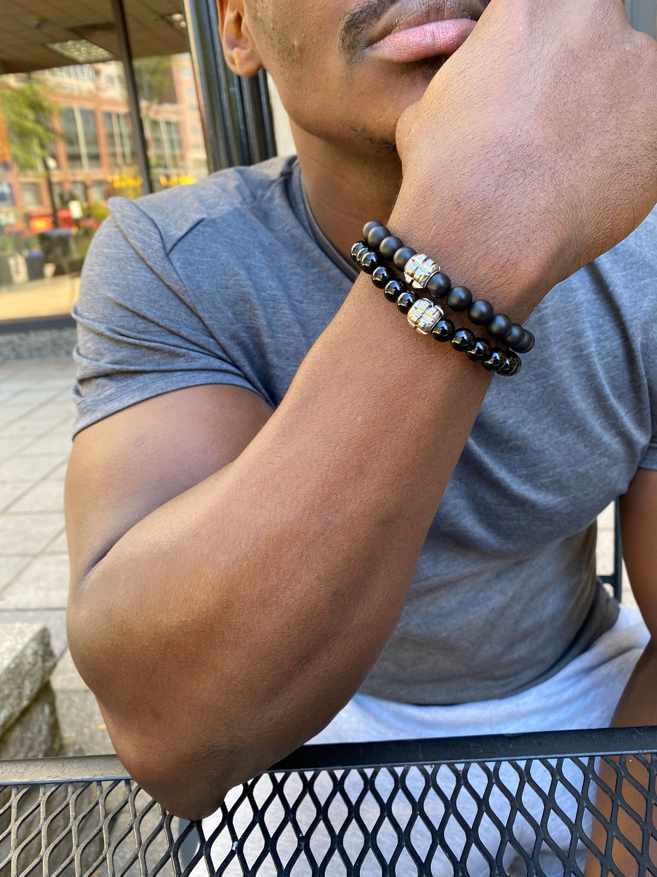 Men Bracelet - 2pc Men’s Marble Bracelet Set