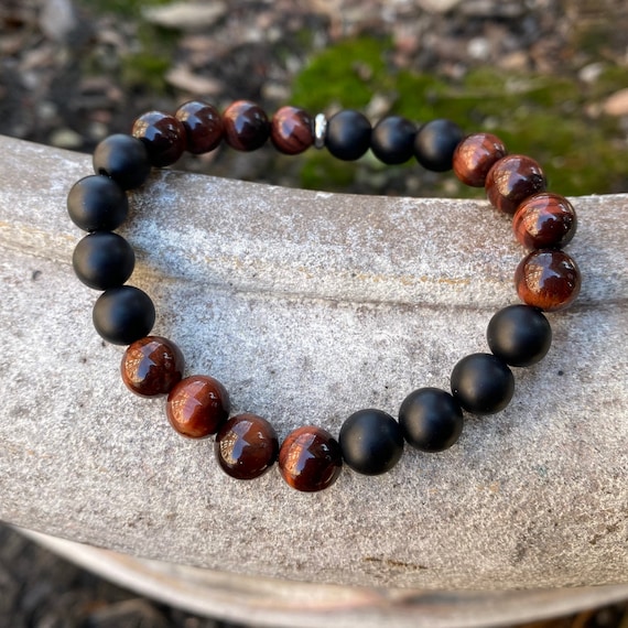 Red Tiger Eye Bracelet With Matte Onyx Tiger Eye Jewelry for Men Chakra Bracelet Gemstone Bracelet Gemstone Bracelet Unisex Bracelet 8mm Etsy UK