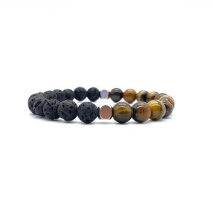 Tiger eye and  Lava Stone Beaded Bracelet Tiger eye bracelet men Gemstone Bracelet Protection Bracelet Gift Lava Stone Beaded Bracelet 8mm