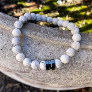 White Howlite Bead Bracelet for Men Yoga Beaded Bracelet Anxiety Bracelet Stretch bracelet Howlite Jewelry 8mm