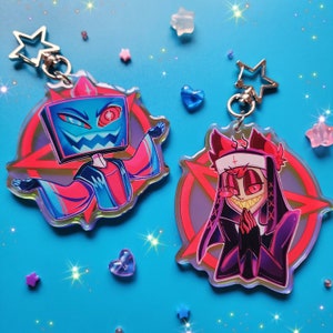 RADIOSTATIC Alastor and Vox holographic keychains