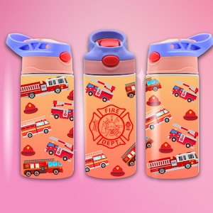 Firetruck Kids Water Bottle, Non-Spill Kids Tumbler