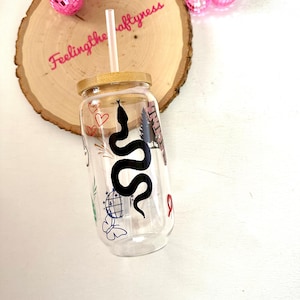 Taylor-Inspired Glass Cup | Stadium Tour Drinkware | Colorful Album Era Glass | Music Lover Gift | 16 oz Can Glass with Lid & Straw