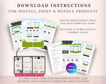 Digital Download Instructions Templates for Digital, Print and Bundles Products, Digital Product Template For Digital Product Sellers, PDF