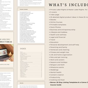May include: A laptop computer screen displays a digital product idea guide with the text "650 Niche Specific Digital Product Ideas for Making Passive Income". The guide lists 25 niches for digital products, including online courses, printable templates, stock photos, business and entrepreneurship, lifestyle and hobbies, health and wellness, legal and financial, travel, education, personal development and self help, parenting and family, homecare and cleaning, fitness and weight loss, life and home organization, pets and pet training, work and careers, seasons and holidays, religion and faith, milestone events, weddings, mental health, content creation, productivity, and cooking and food. The guide also includes a bonus of 20 Etsy listing templates and a Canva crash course guide.