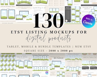 130 Etsy Listing Mockup Templates, Digital Product Mockups, Canva Listing Templates, Sell on Etsy, Digital Planner Mockup, New Sizing