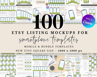 100 Smartphone Canva Mockup Templates, Etsy Listing Mockups for Digital Products, Iphone Template Bundle, Phone Screen Mockups, Sell on Etsy