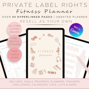 PLR Resell Digital Fitness Planner, Undated Weight Loss Tracker, Health & Wellness Templates, Hyperlinked for iPad or Tablet, Edit in Canva