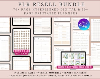 PLR Resell Printable & Digital Planner Bundle – commercial use, edit in Canva, yearly, monthly, weekly, daily templates, hyperlinked pages