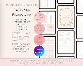 PLR Digital Fitness Planner, Undated Weight Loss Tracker, Health & Wellness Templates, Gym, Diet, Nutrition, Hyperlinked for iPad/Tablet