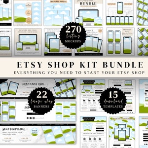 Kit para tienda Etsy: plantillas de maquetas de anuncios, instrucciones de descarga digital, banners grandes para tienda, productos digitales e impresos, edición en Canva
