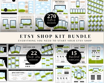 Etsy Shop Kit Bundle – Listing Mockup Templates, Digital Download Instructions, Large Shop Banners, Digital & Print Products, Edit in Canva