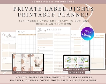 PLR Resell Printable Planner, Commercial Use, Canva Editable, Instant download, Customisable daily, weekly, monthly templates – Sell on Etsy