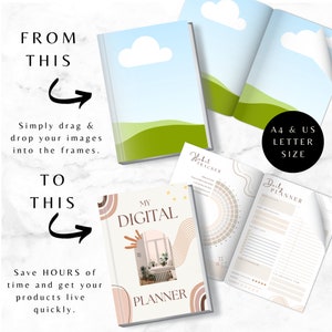 May include: A digital planner with a colorful abstract design. The planner includes sections for habit tracking, daily planning, and goal setting. The planner is available in A4 and US letter sizes.