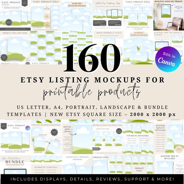 160+ Printables Etsy-Auflistungs-Mockup-Vorlagen, Mockups für Printables, Canva-Auflistungsvorlagen, Verkaufen auf Etsy, Print-Planer-Bild-Mockups