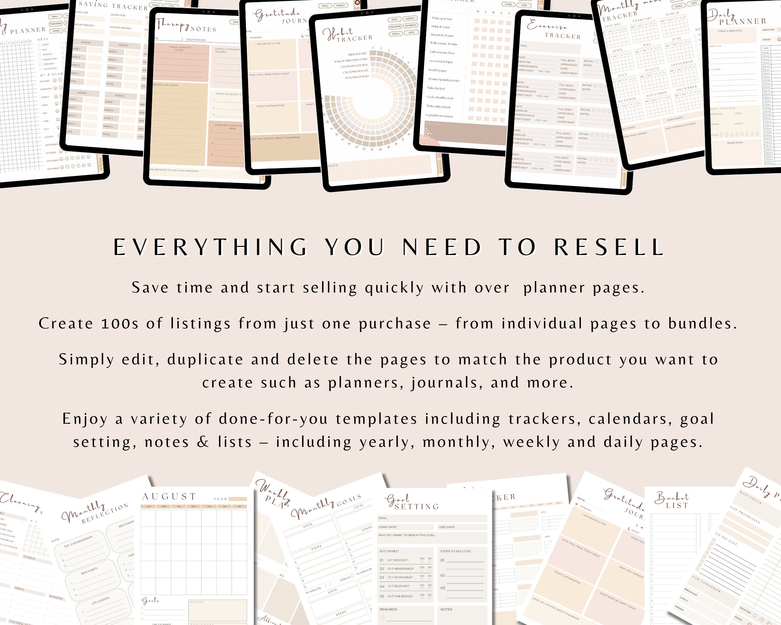 PLR Resell Printable & Digital Planner Bundle Commercial Use, Edit in ...