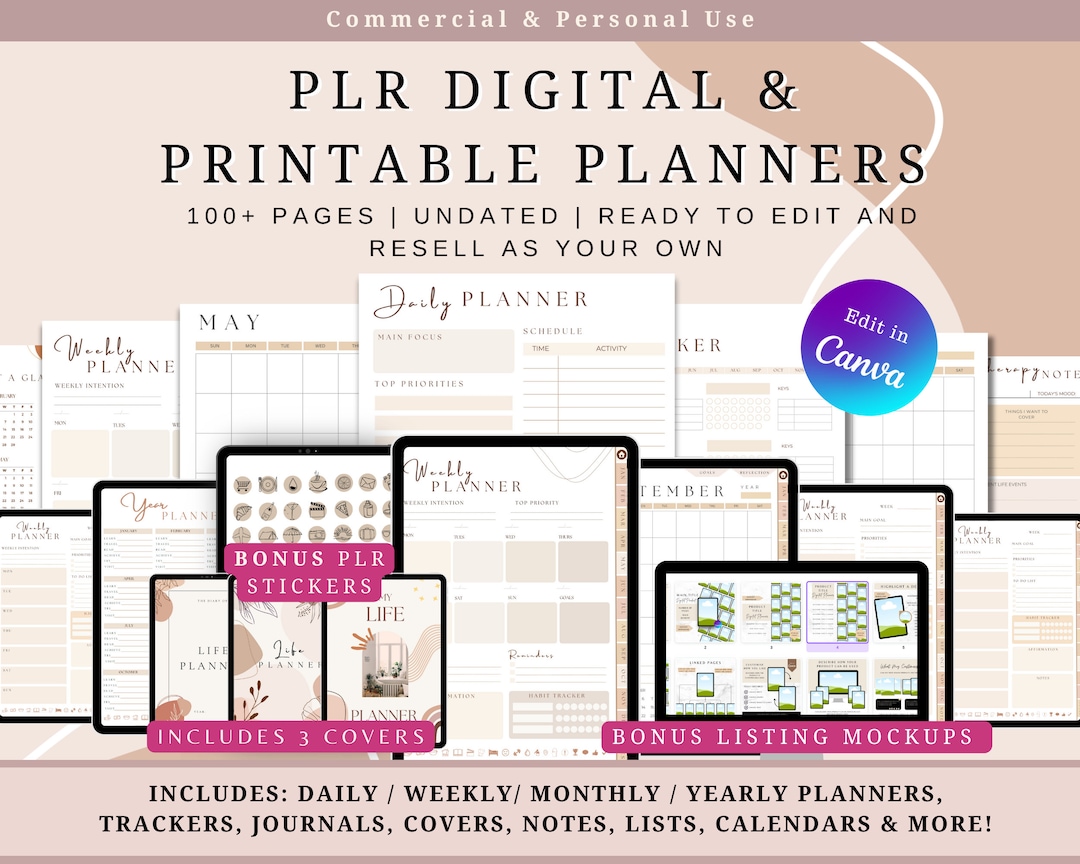 PLR Bundle – Resell Digital & Printable Planners, Commercial Use, Edit ...