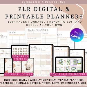 PLR bundle – Resell Digital & Printable Planners, Commercial Use, Edit in Canva, PDF Instant download, Daily, weekly, monthly templates