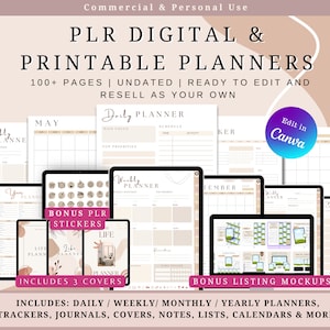 PLR bundle – Resell Digital & Printable Planners, Commercial Use, Edit in Canva, PDF Instant download, Daily, weekly, monthly templates