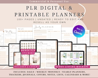 PLR bundle – Resell Digital & Printable Planners, Commercial Use, Edit in Canva, PDF Instant download, Daily, weekly, monthly templates
