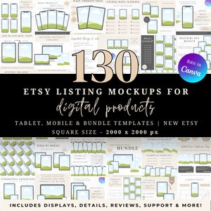 130 Etsy Listing Mockup Templates, Digital Product Mockups, Canva Listing Templates, Sell on Etsy, Planner mockups – tablet, mobile, bundles