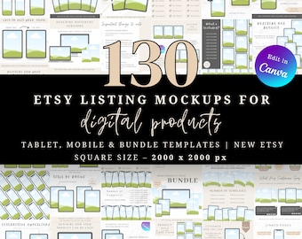 130 Etsy Listing Mockup Templates, Digital Product Mockups, Canva Listing Templates, Sell on Etsy, Planner mockups – tablet, mobile, bundles