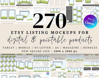 Etsy Listing Mockup Templates Bundle – Digital Product Listing Images & Print A4 / US Letter Mockups, Sell on Etsy, Edit in Canva