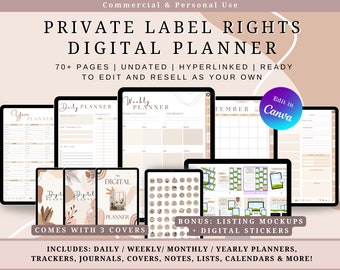 PLR Resell Digital Planner, Commercial Use, Canva Editable, Hyperlinked, Instant download, Customisable daily, weekly, monthly templates