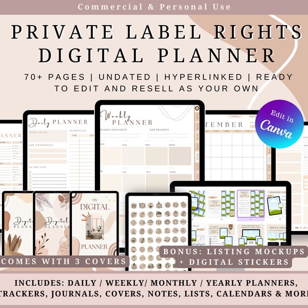 PLR Resell Digital Planner, kommerzielle Nutzung, Canva bearbeitbar, mit Hyperlink versehen, sofortiger Download, anpassbare tägliche, wöchentliche, monatliche Vorlagen