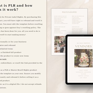 May include: A digital tablet displaying a wedding vendor checklist with the heading "Section Thirteen: Vendors". The checklist includes categories for florist, caterer, photographer, videographer, music and transportation. A photo of a white wedding cake with pink and white flowers is shown in the background.