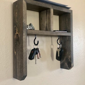 Key Holder for Wall, Key Hooks with Shelf, Entryway Organizer, Mail Organizer, Small Wood Shelf, Key Fob Holder, Purse Hook, Custom, Gift.