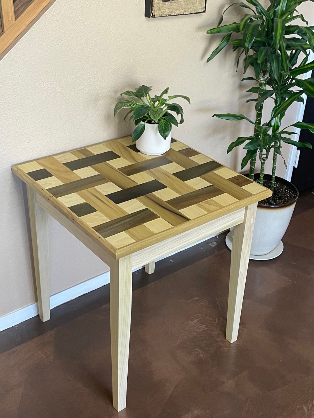 Custom End Table Handmade Weaved Wood Design Poplar Coffee Etsy