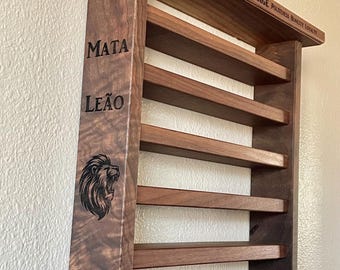Solid Walnut Martial Arts Belt Display, Custom Jiu Jitsu Belt Holder