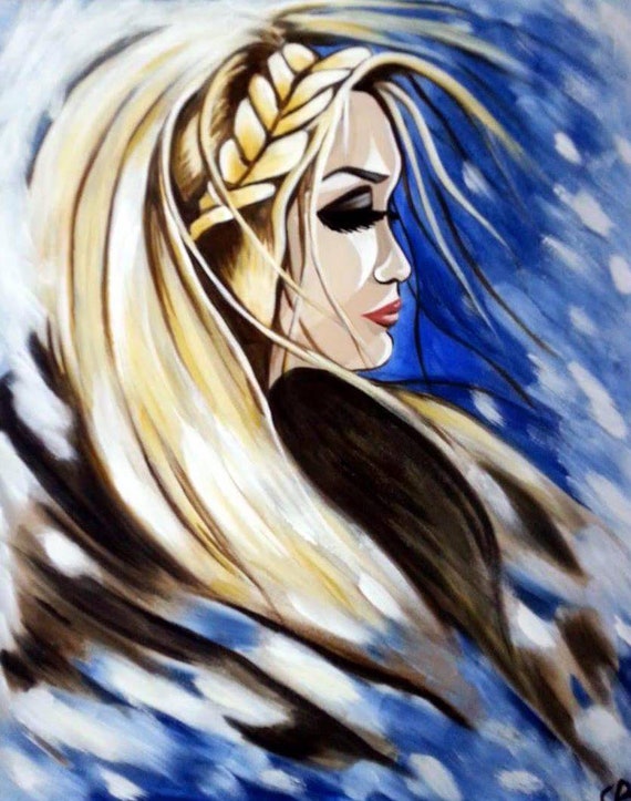 Artacrylicpaintwinterwomenvikinghiver Femme Viking Etsy