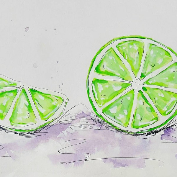 Originale, illustration,Quebec,cuisine,lime,fruits,aquarelle,art,shabby,watercolor,minimalism,made in québec...