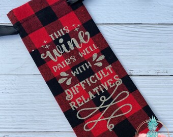 buffalo plaid wine bolsa