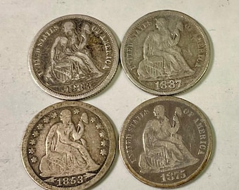 100年前の米国硬貨5枚セット - 廃盤硬貨コレクション - 銀貨10セント
