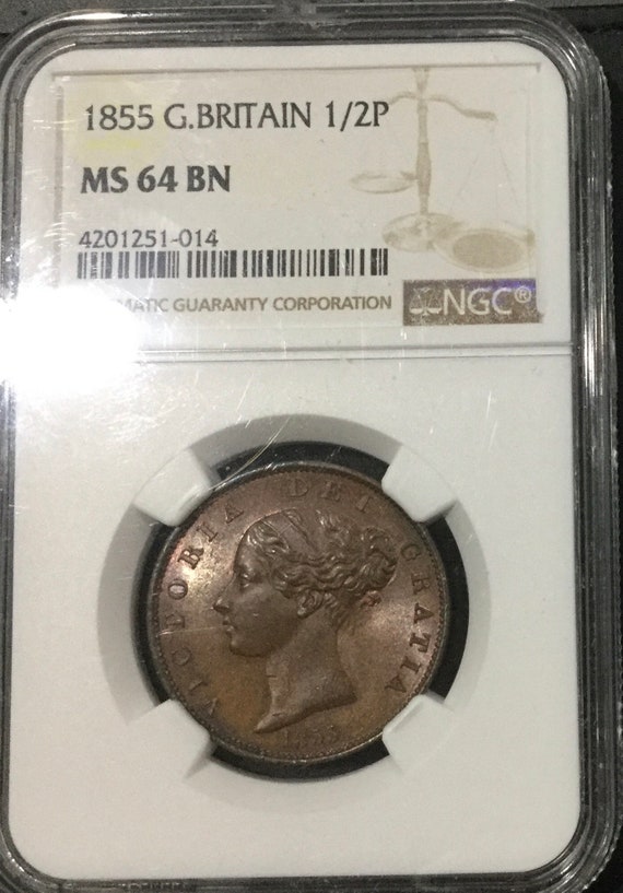 1855 Great Britain Young Head Queen Victoria Half Penny 1/2 Penny