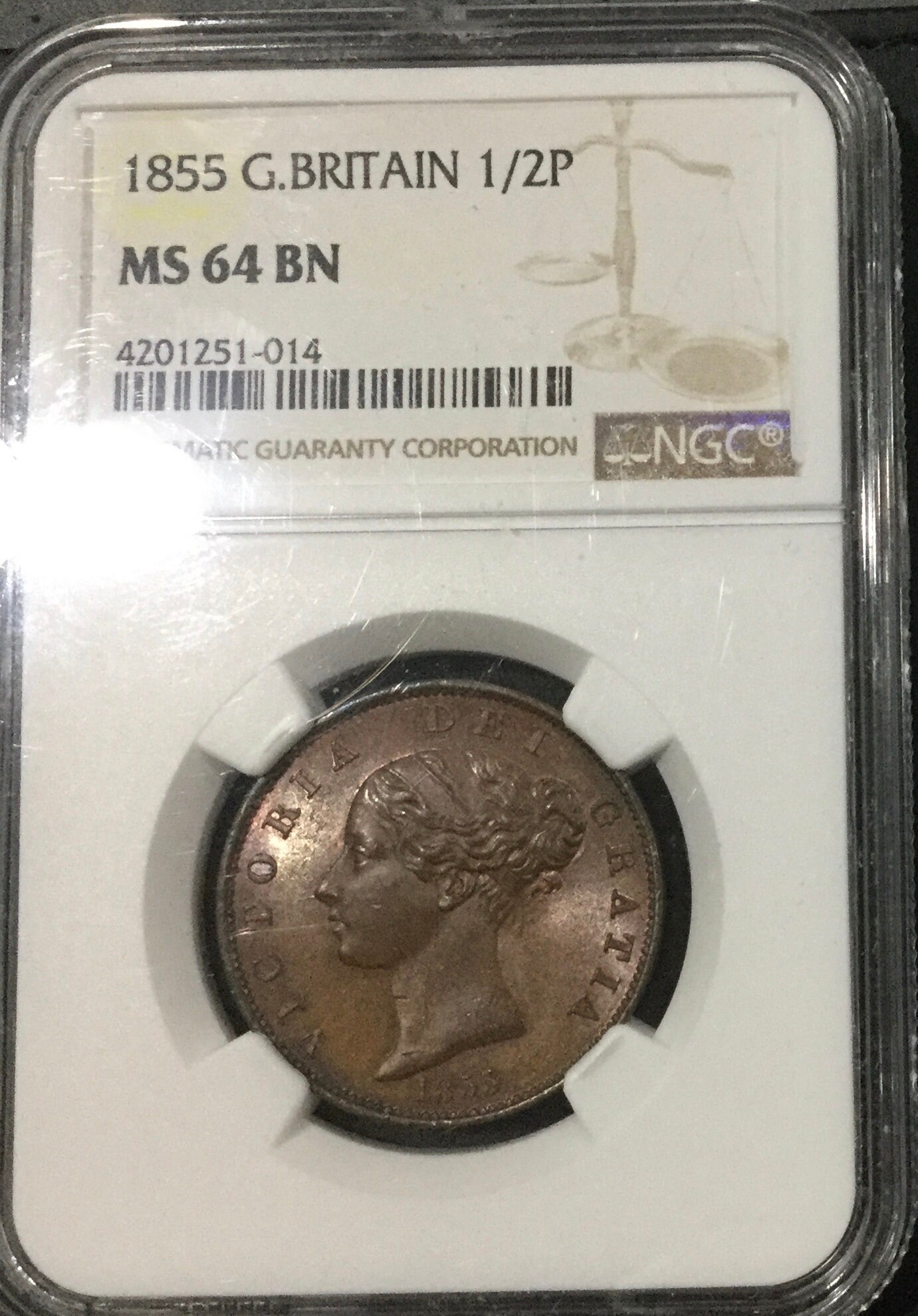 1855 Great Britain Young Head Queen Victoria Half Penny 1/2 Penny
