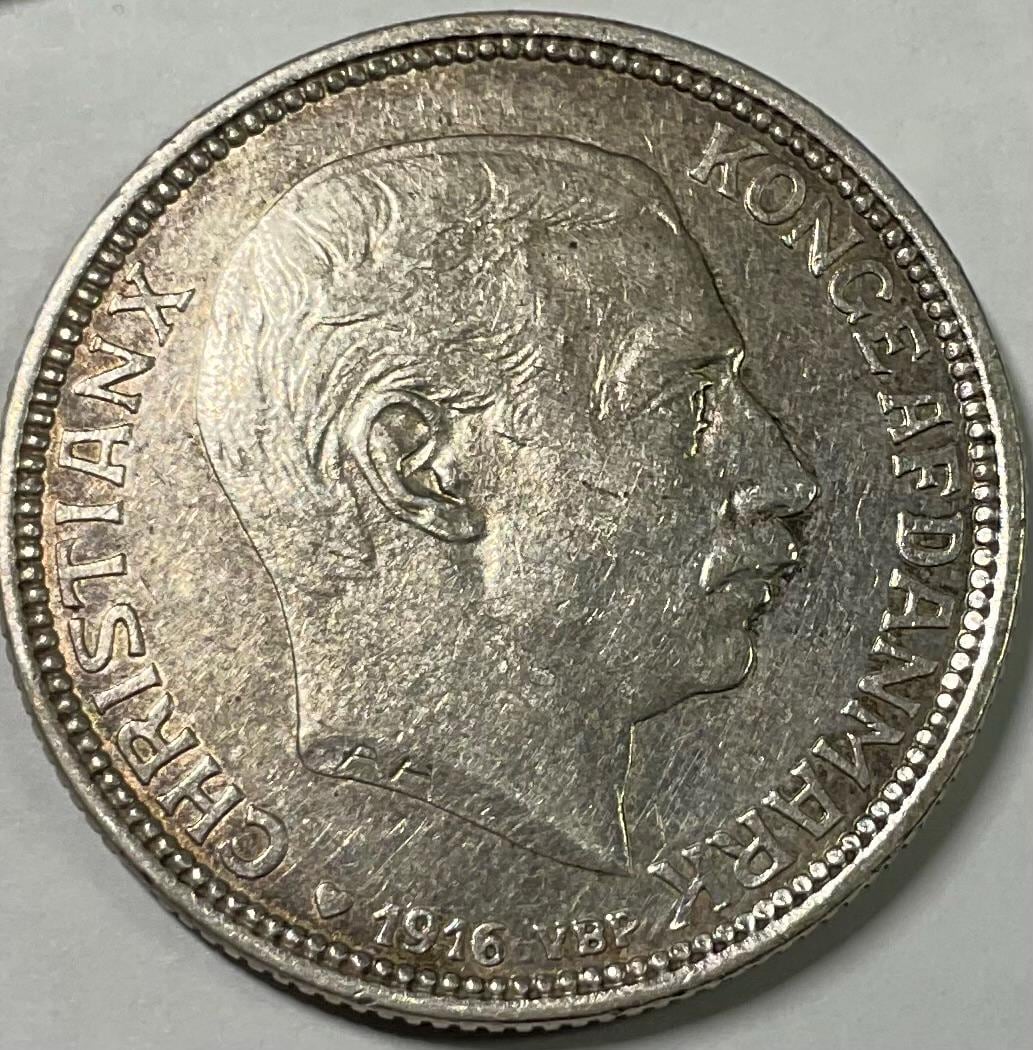 1916 VBP デンマーク シルバー 2 クローネ クリスチャン X