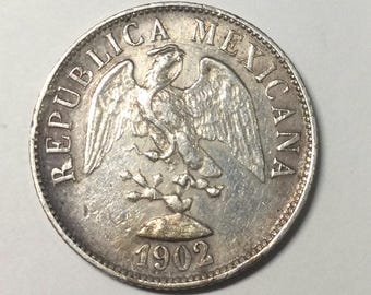 1907 20 センターボ メキシコ シルバー - XF (極めて良好) グレード