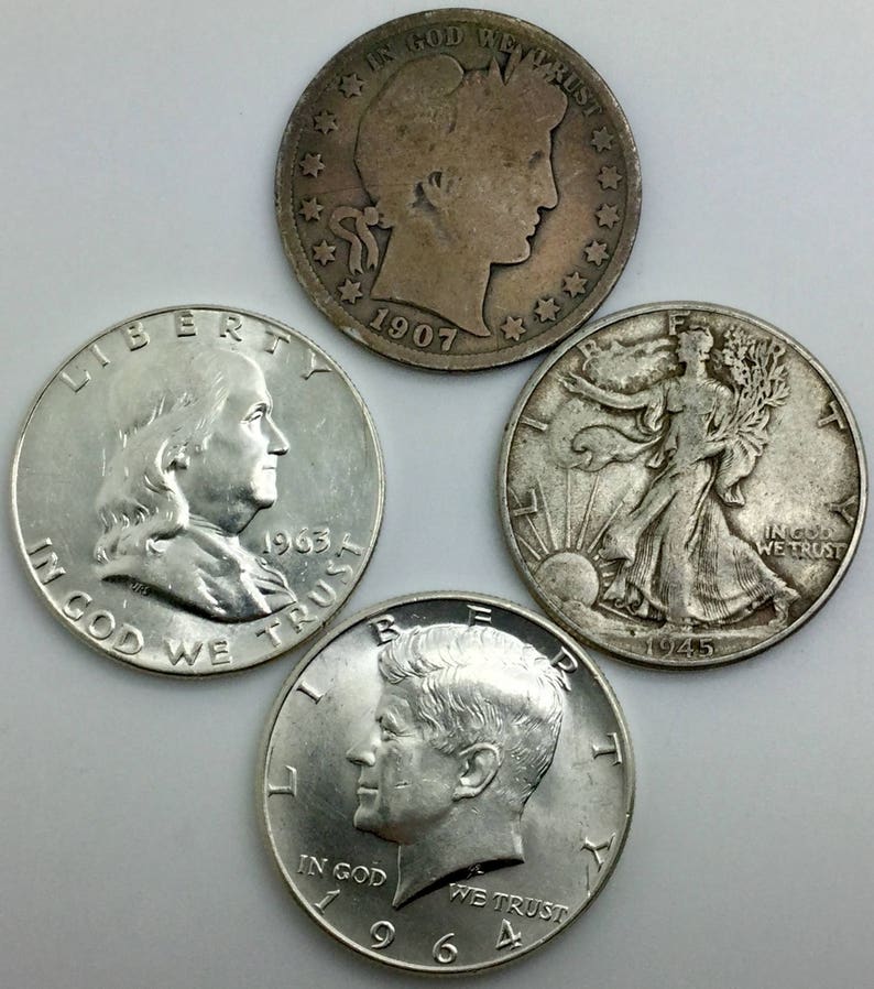 7 Silver Half Dollars Barber Walking Liberty Franklin Kennedy Washington 3
